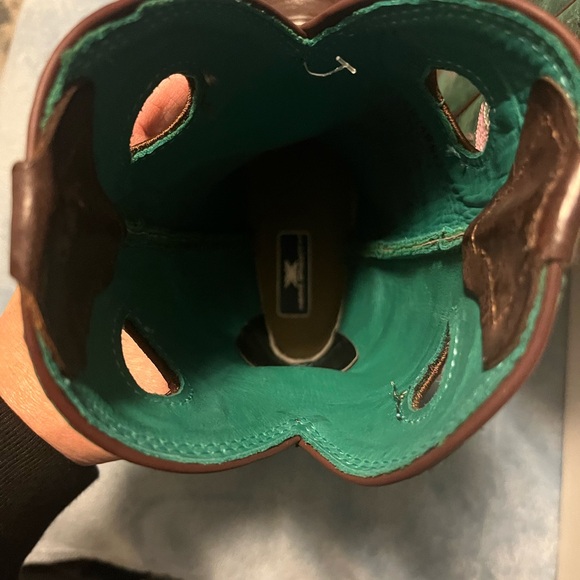 Brown and Green Heeled Boots - Picture 4 of 4